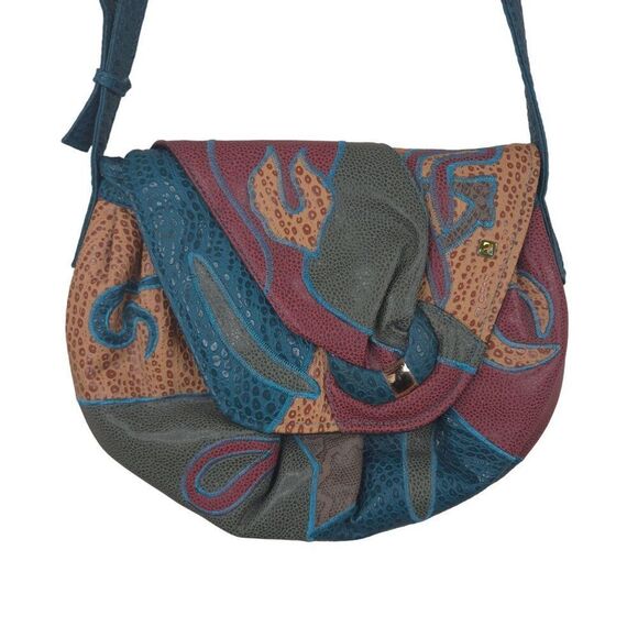 Nas Bag Handbags - Vintage 80s Nas Bag Patchwork Leather Shoulder Bag Blue Red